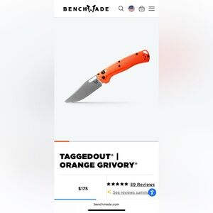 BENCHMADE TAGGEDOUT Bright Orange Folding EDC Knife